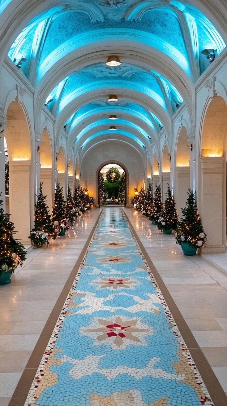 3. Icy blue hallway lighting with geometric pattern runner-1