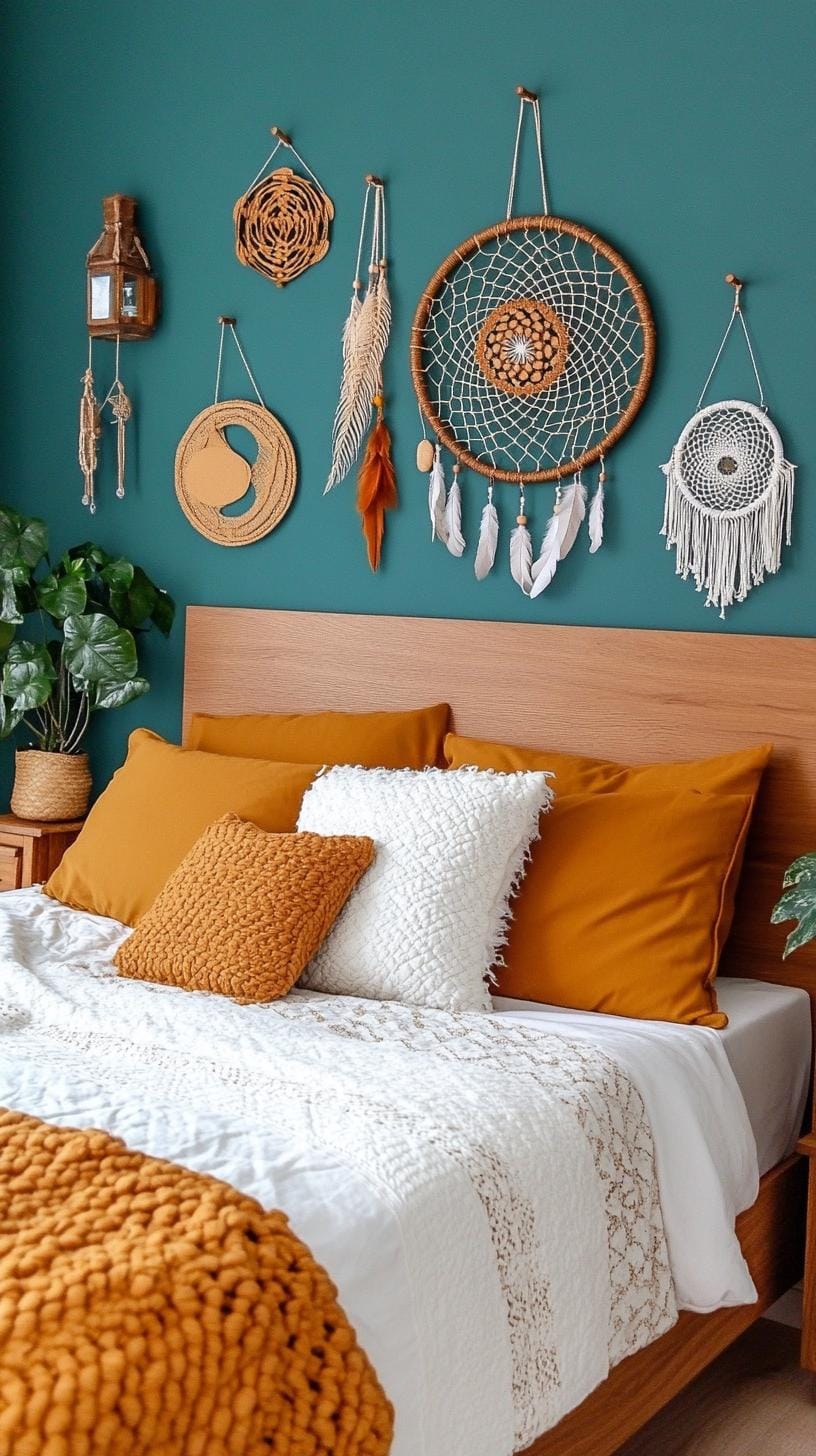 16. Minimalist wall decor with dreamcatchers and antique art-1