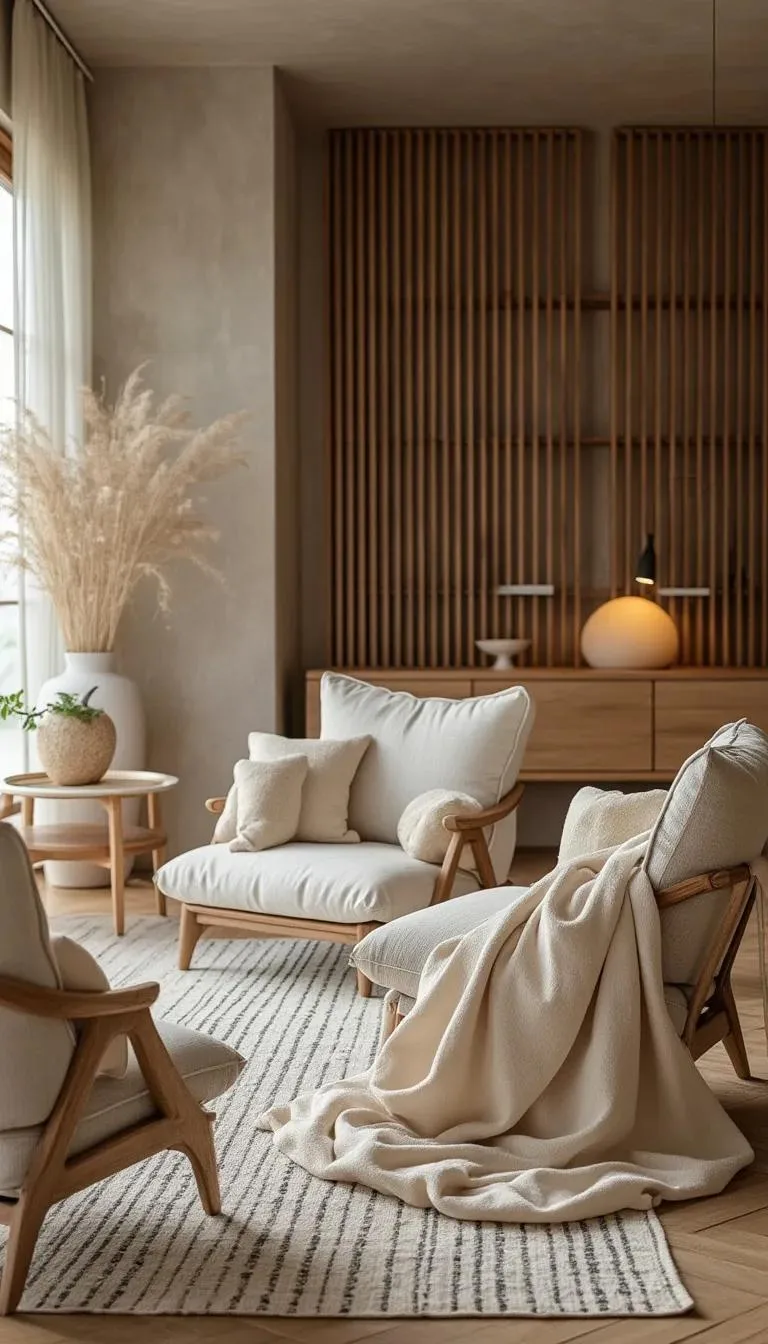 1. Neutral-toned furniture with textured fabrics and wooden accents-0