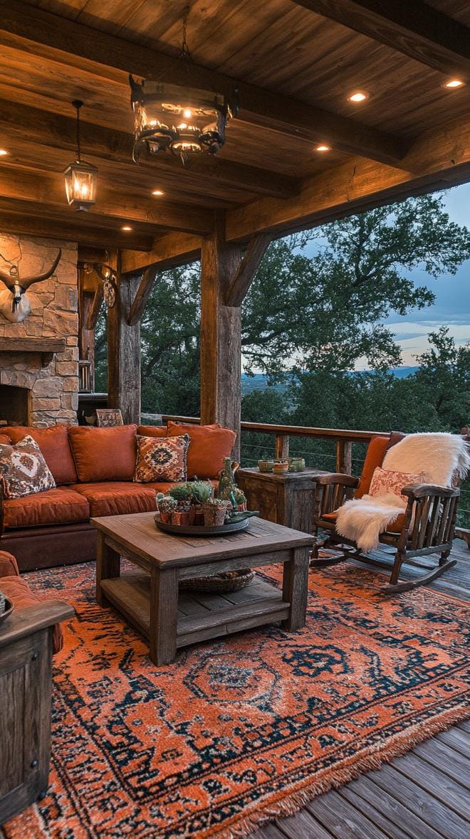 5. Outdoor porch with vintage rocking chairs and Southwestern rugs-0