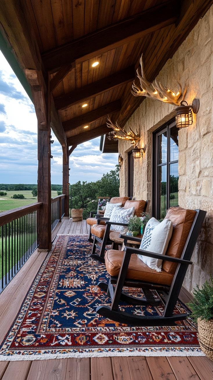 5. Outdoor porch with vintage rocking chairs and Southwestern rugs-2