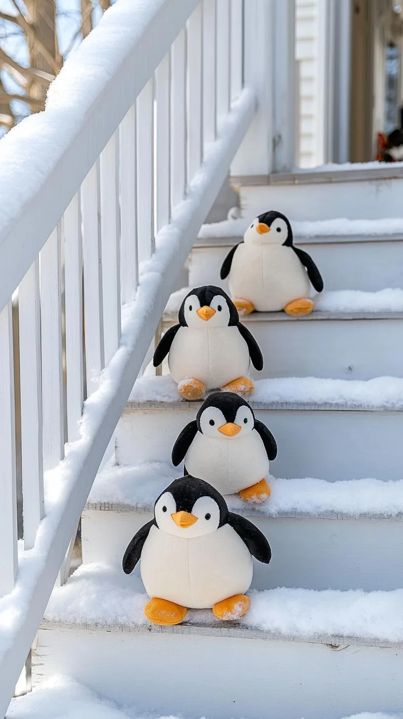 5. Penguin parade climbing snowy staircase with plush figures-0