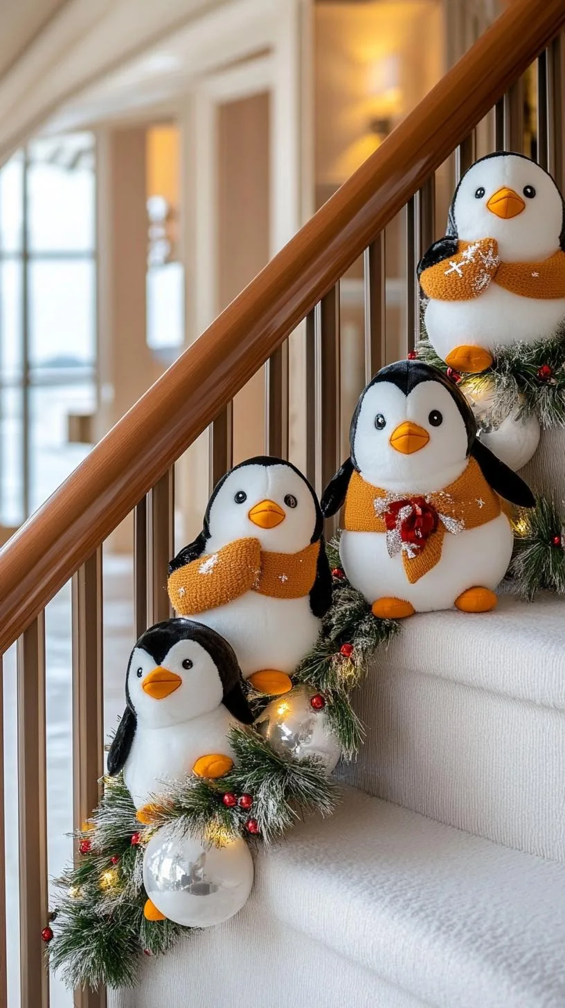 5. Penguin parade climbing snowy staircase with plush figures-1