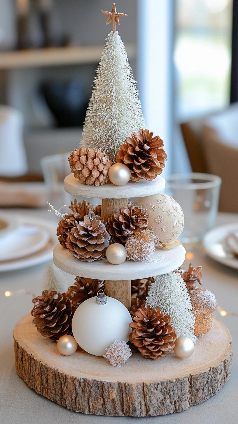 3. Pinecone Trees: Stack and glue pinecones of varying sizes to form miniature trees with a light dusting of white paint to mimic snow-0