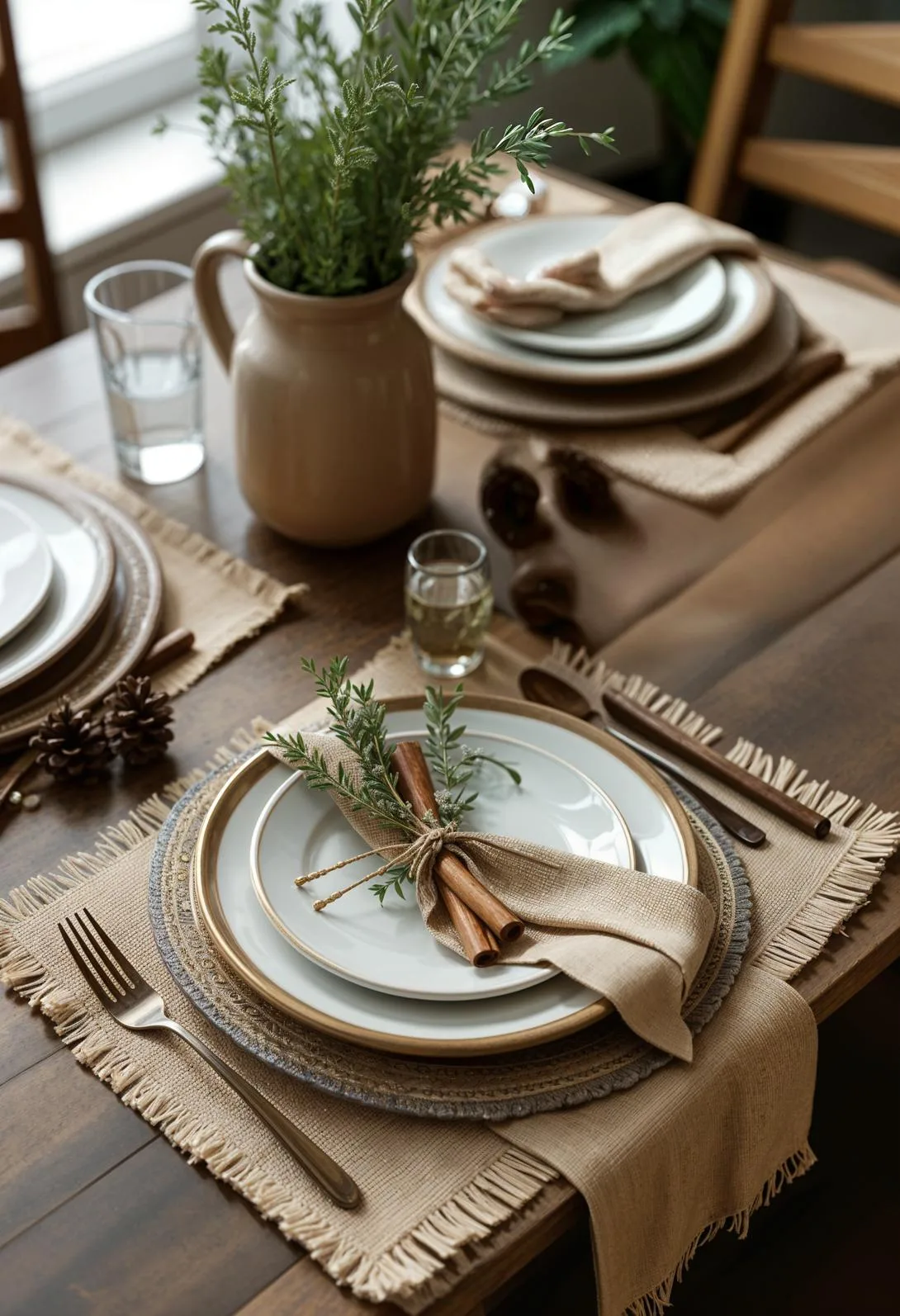 15. Rustic Chic Christmas Table Setting with Burlap and Natural Elements-1