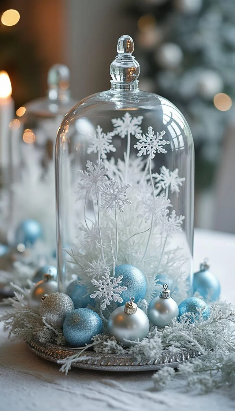 15 Stunning Winter Centerpieces to Transform Your Table 7 2. Snowflake Terrariums: Use clear glass domes to house delicate snowflake ornaments alongside pale blue and silver baubles-0