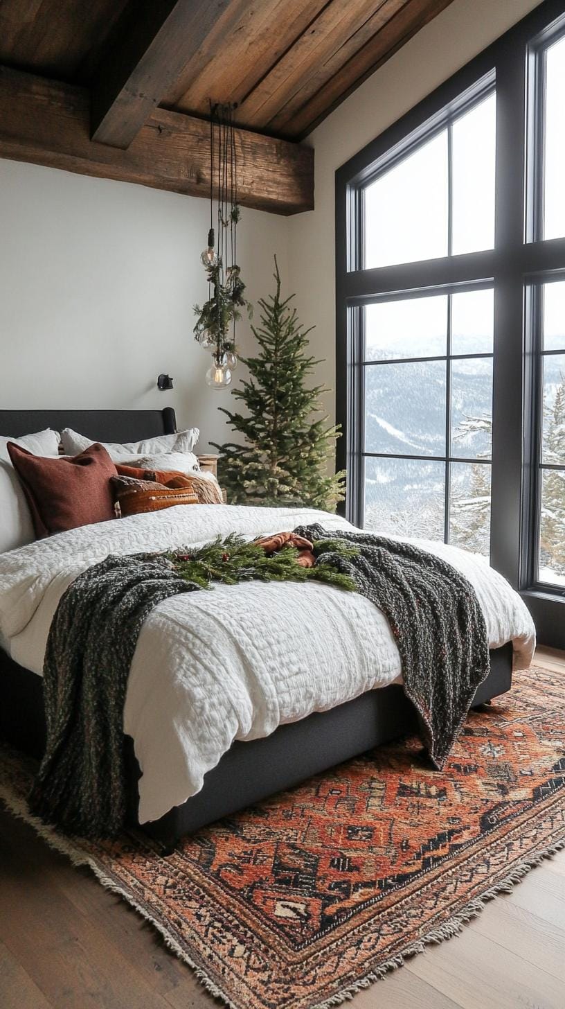 19. Soft, snowy blanket draped over dark bed for winter charm-2