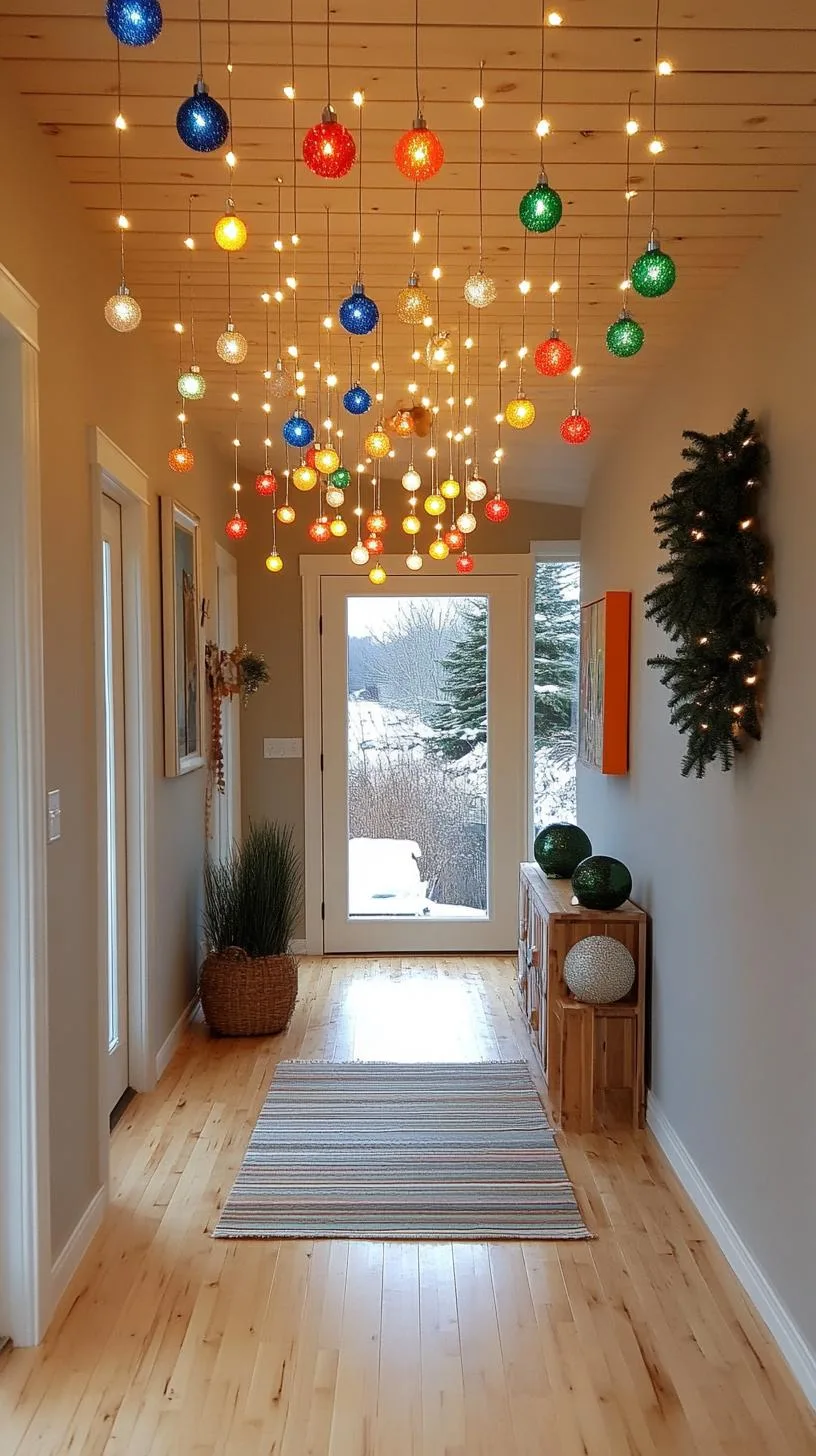 1. Suspended ornament balls with string lights creating ceiling constellation-1