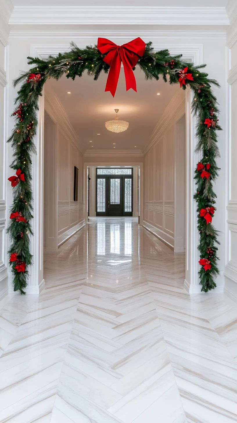 18. Traditional garland and red bow doorframe embellishment-0