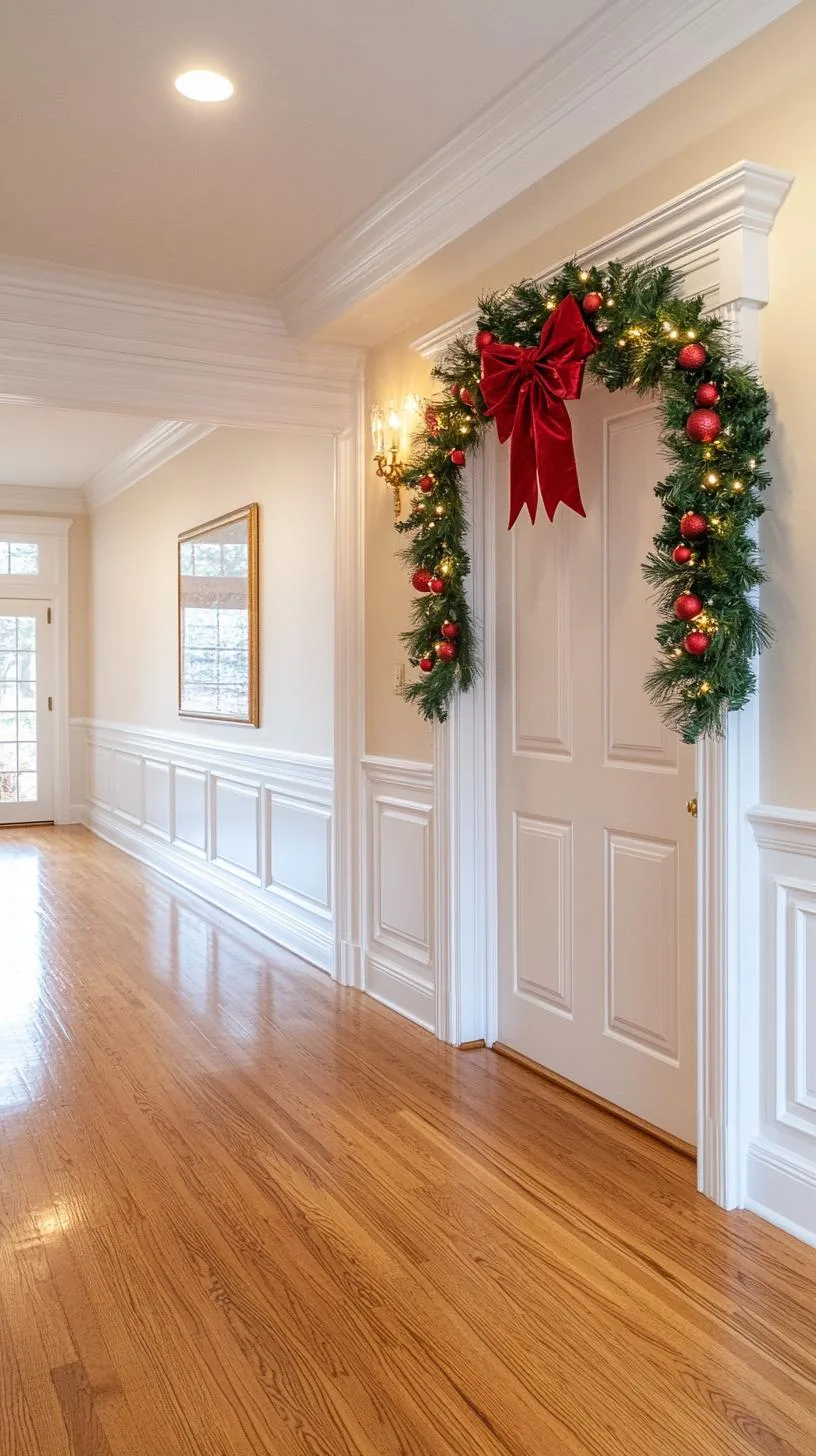 18. Traditional garland and red bow doorframe embellishment-1