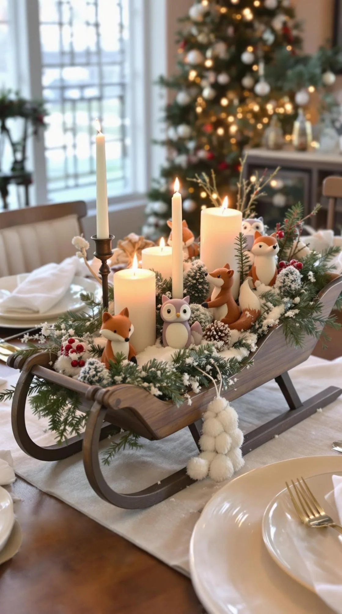 15 Stunning Winter Centerpieces to Transform Your Table 69 14. Vintage Sled Tray: Use a vintage mini sled as a base to hold candles, faux snow, and woodland figurines like fox or owls-1