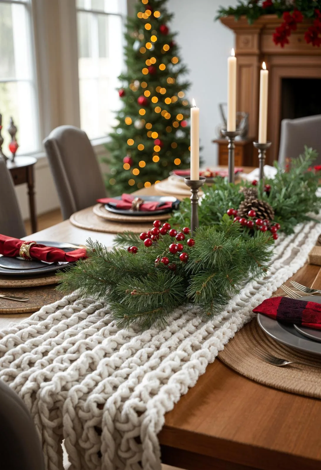 11. Warm and Welcoming Farmhouse Christmas Table with Chunky Knit Accents-1