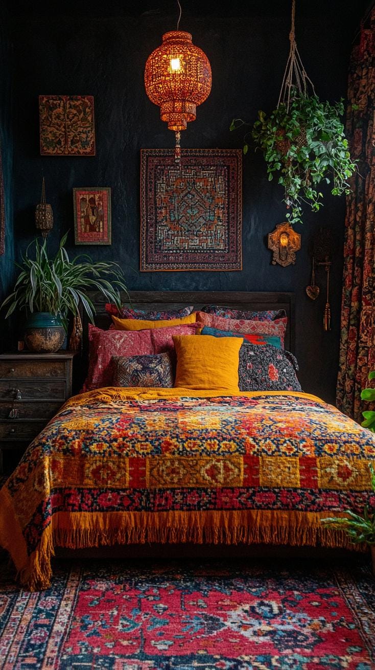 8. Warm, layered textiles on the bed with Persian-style rugs-0