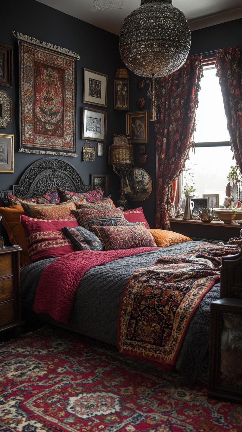 8. Warm, layered textiles on the bed with Persian-style rugs-1