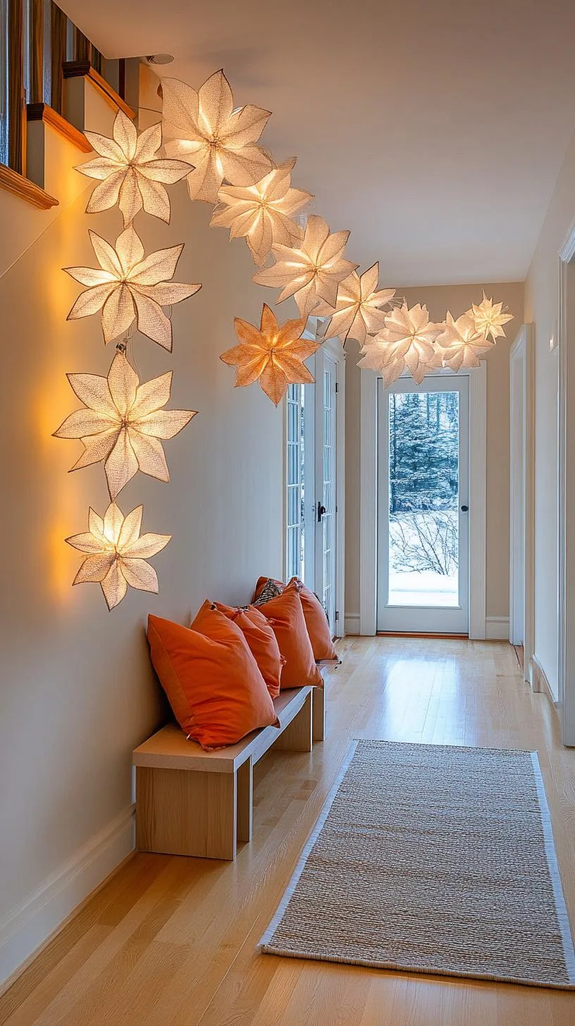 2. White snowflake curtain cascade with warm LED backdrop-0