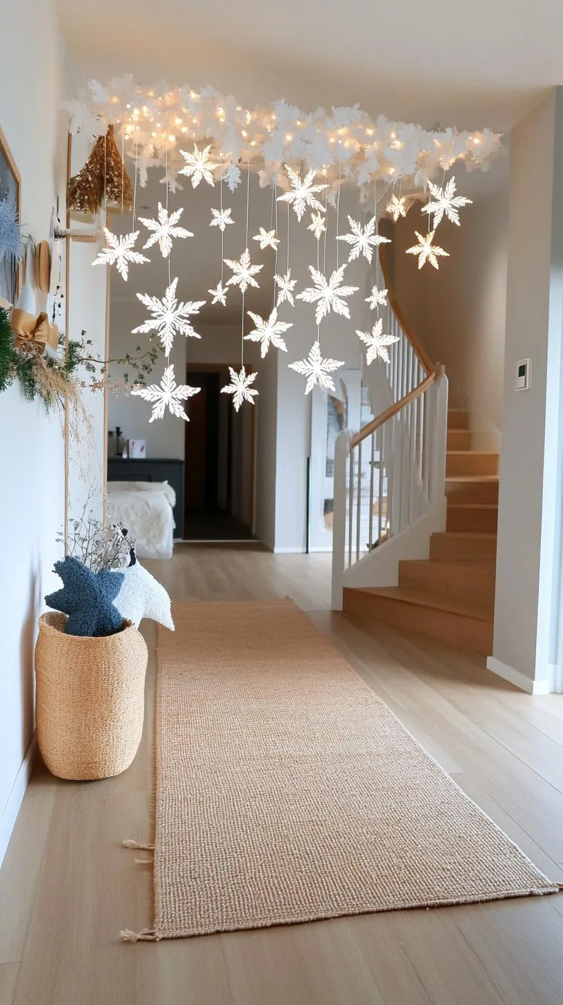 2. White snowflake curtain cascade with warm LED backdrop-1