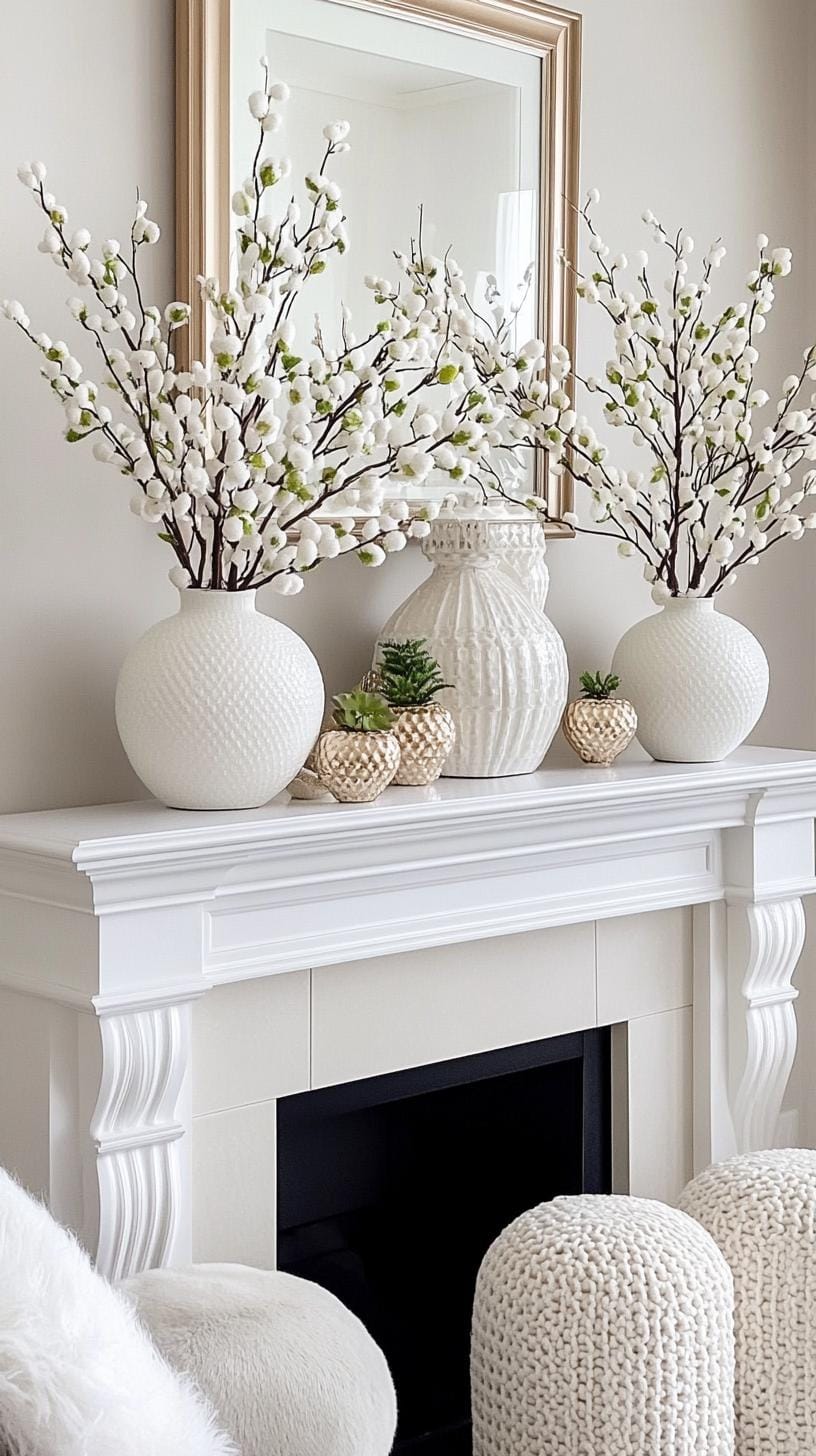 11. Winter White Mantle Decor Ideas-2