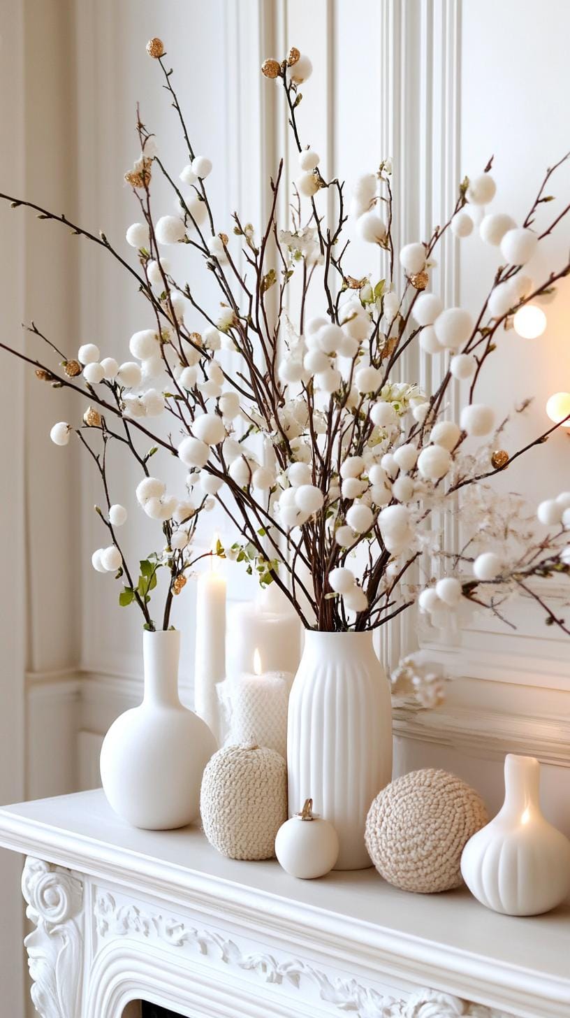 11. Winter White Mantle Decor Ideas-3