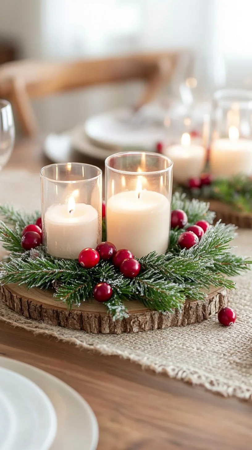 15 Stunning Winter Centerpieces to Transform Your Table 42 9. Winter Wreath Centerpiece: Place a small decorative evergreen wreath on the table surrounded by scattered frosted cranberries and votive candles-0