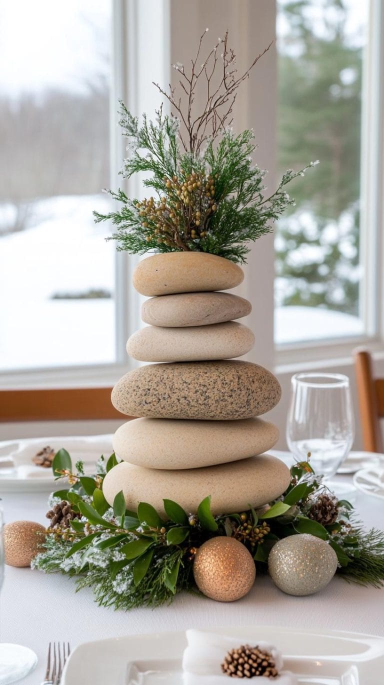 Stacking Rocks Centerpieces 15 Stunning Winter Centerpieces To Transform Your Table - Lovely Harbor