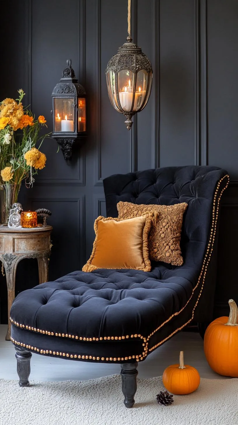 14. A combination of beadwork wall hangings and vintage lanterns arranged artfully above a velvet chaise lounge-2