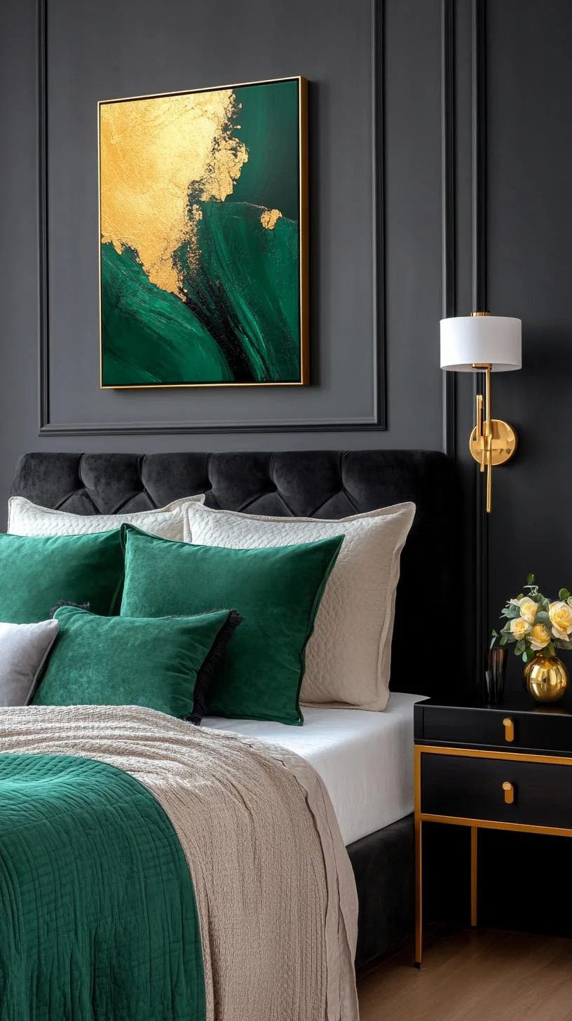 17. Abstract Atmosphere: Integrate black and green abstract art pieces with matching textiles for vibrancy-2