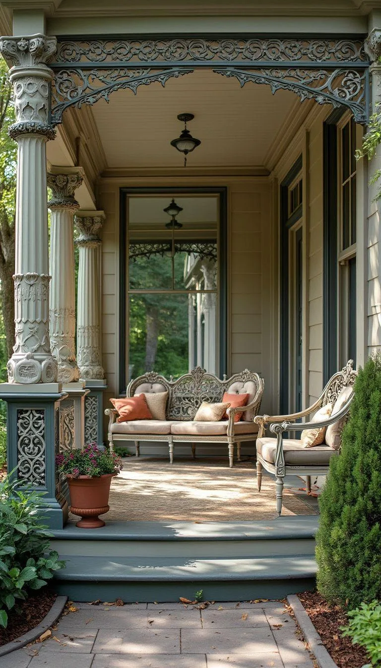 6. Accessible elegance: Combine inviting seating arrangements with ornate wrought iron details to evoke a Victorian feel-0