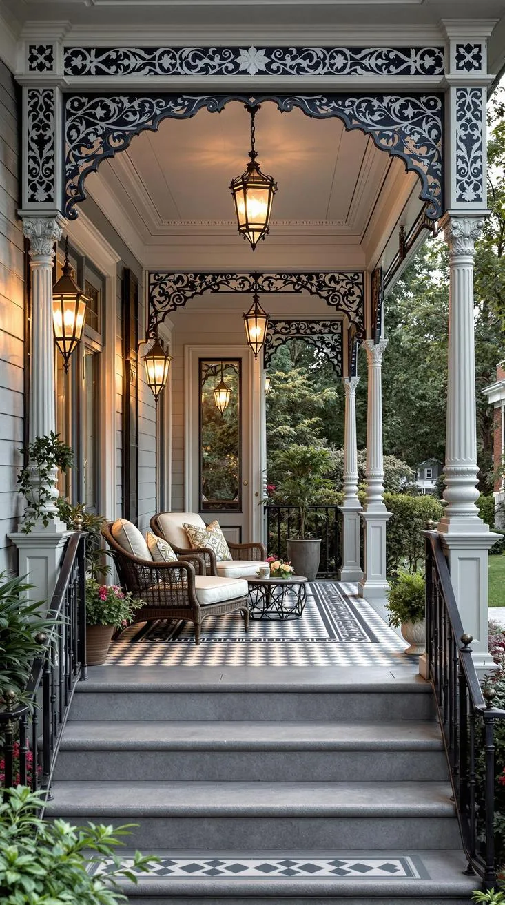 6. Accessible elegance: Combine inviting seating arrangements with ornate wrought iron details to evoke a Victorian feel-1