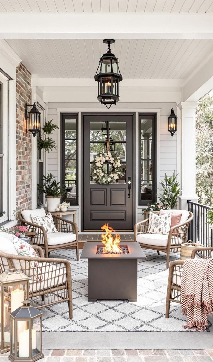 25. All-season retreat: Layer cozy textiles, lanterns, and a fire pit table to merge comfort with function year-round-2