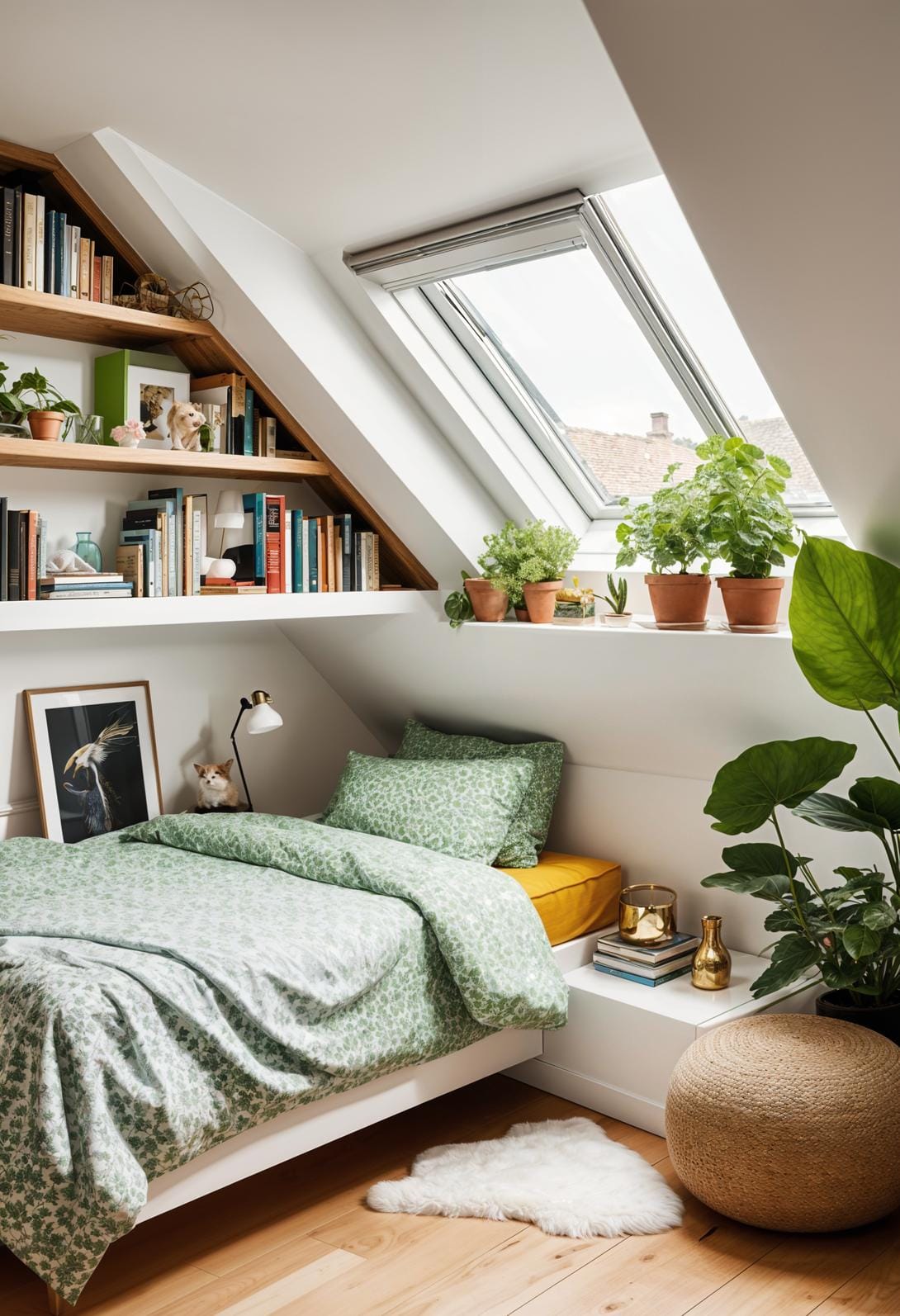 11. Angled Bookcase along Sloped Ceiling: Maximize odd corners with custom angled shelving-2