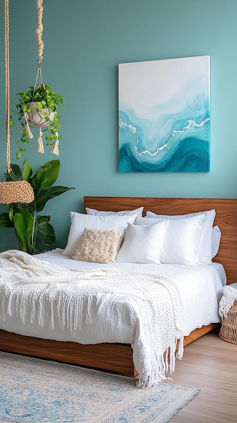 17. Aquamarine Abstract: Incorporate abstract art pieces with aquamarine touches through a minimalist design style-0