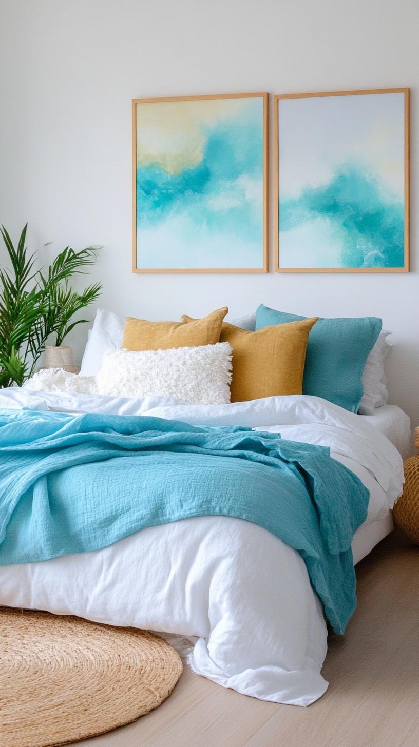 17. Aquamarine Abstract: Incorporate abstract art pieces with aquamarine touches through a minimalist design style-2