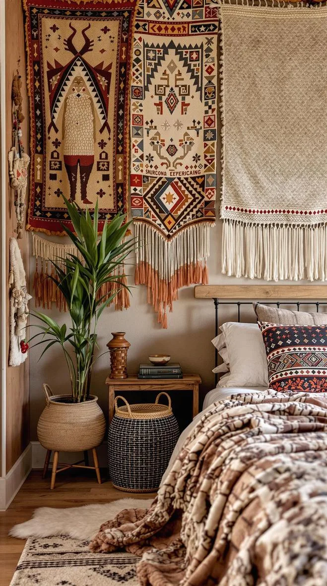 17. Arrange a collection of artisan woven wall hangings to inject warmth and intricacy into the room-0