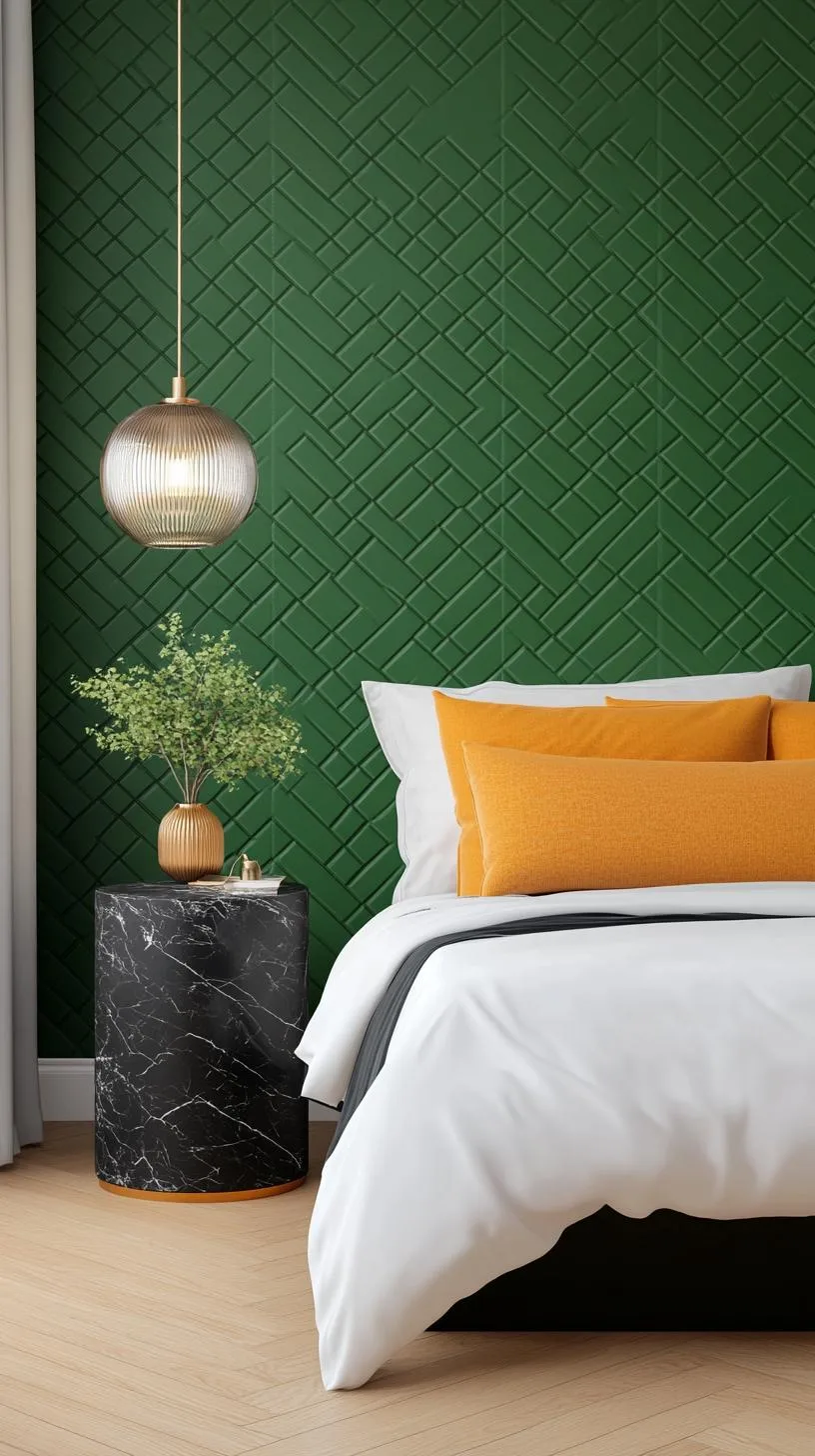 6. Art Deco Luxe: Utilize green geometric wallpaper with black marble side tables for a nostalgic glamour vibe-0