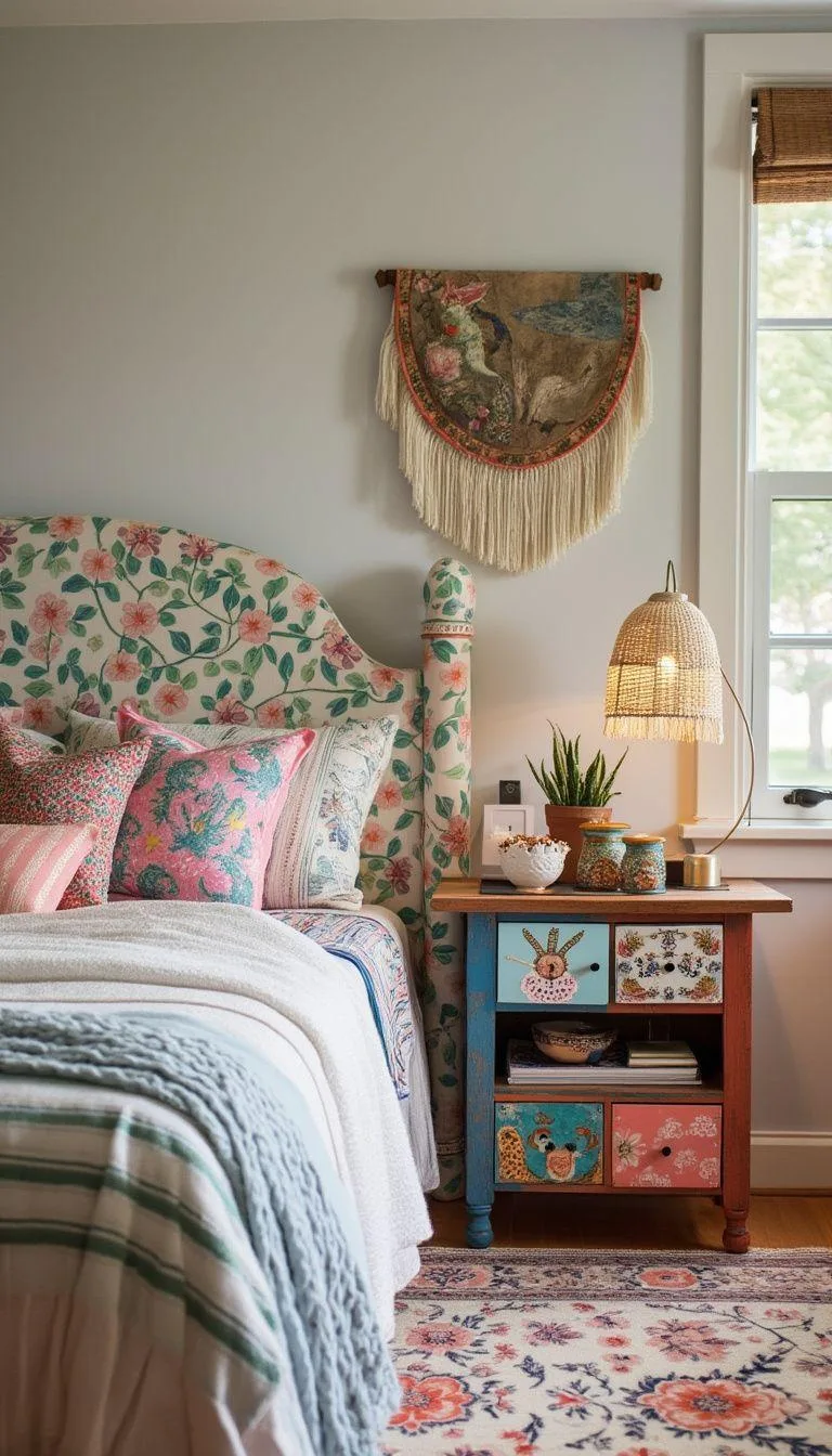 16. Artistic Bedside Tables: Set up mismatched locally-sourced or DIY-painted nightstands for artistic individuality-0