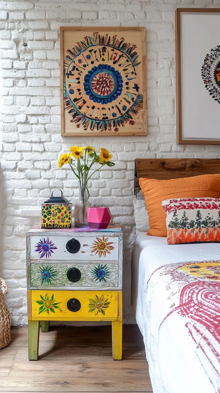 16. Artistic Bedside Tables: Set up mismatched locally-sourced or DIY-painted nightstands for artistic individuality-1
