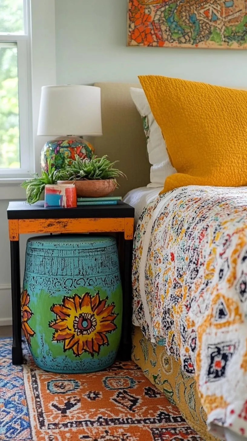 16. Artistic Bedside Tables: Set up mismatched locally-sourced or DIY-painted nightstands for artistic individuality-3
