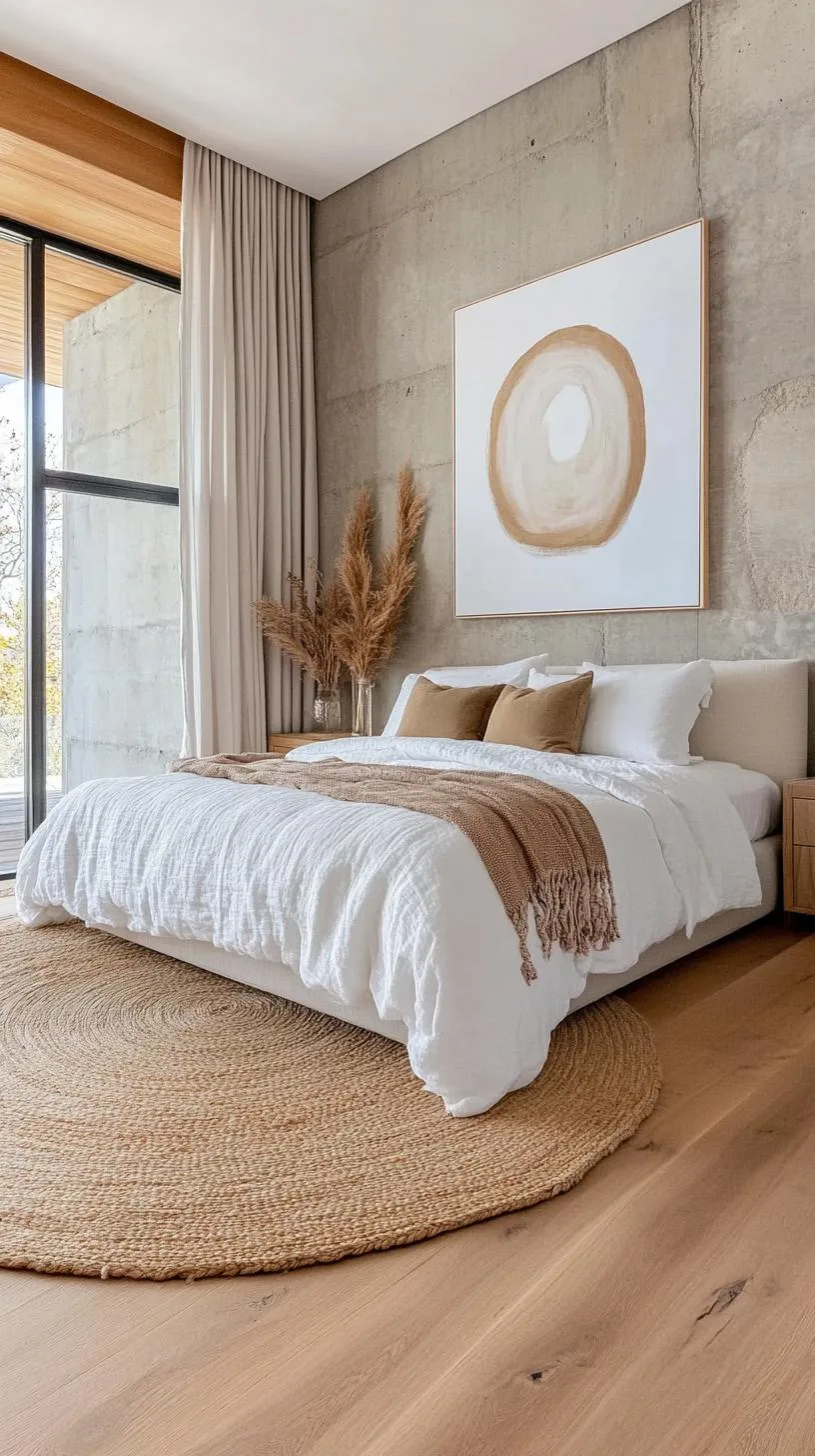 20 New Minimalist Bedroom Ideas to Inspire Your 2025 Refresh 100 17. Artistic Minimalism: Feature one oversized wall piece as the main character in a pared-down room-2