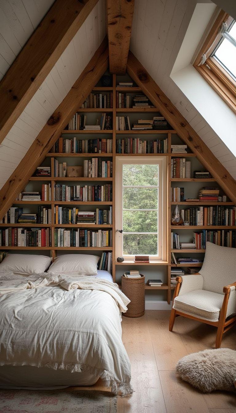 16. Assemble a reading haven with cozy nooks, integrated bookshelves, and soothing neutral hues-0