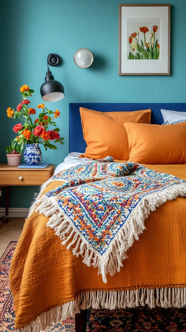 21. Blue Haze Harmony: Build a reflective haze haven with muted blue wallpapers and rich tapestry throws-3