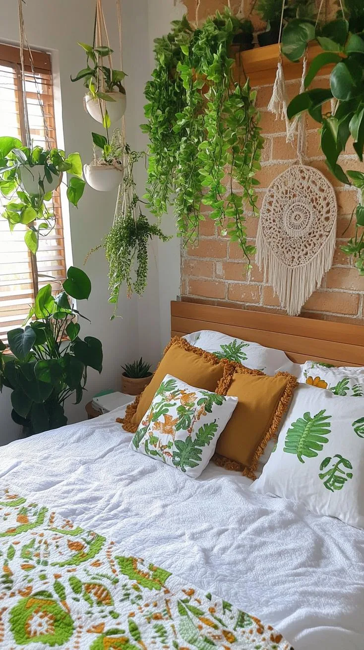 7. Bohemian Green Oasis: Add potted ferns, succulents, and hanging plants throughout to bring nature into the boho aesthetic-2