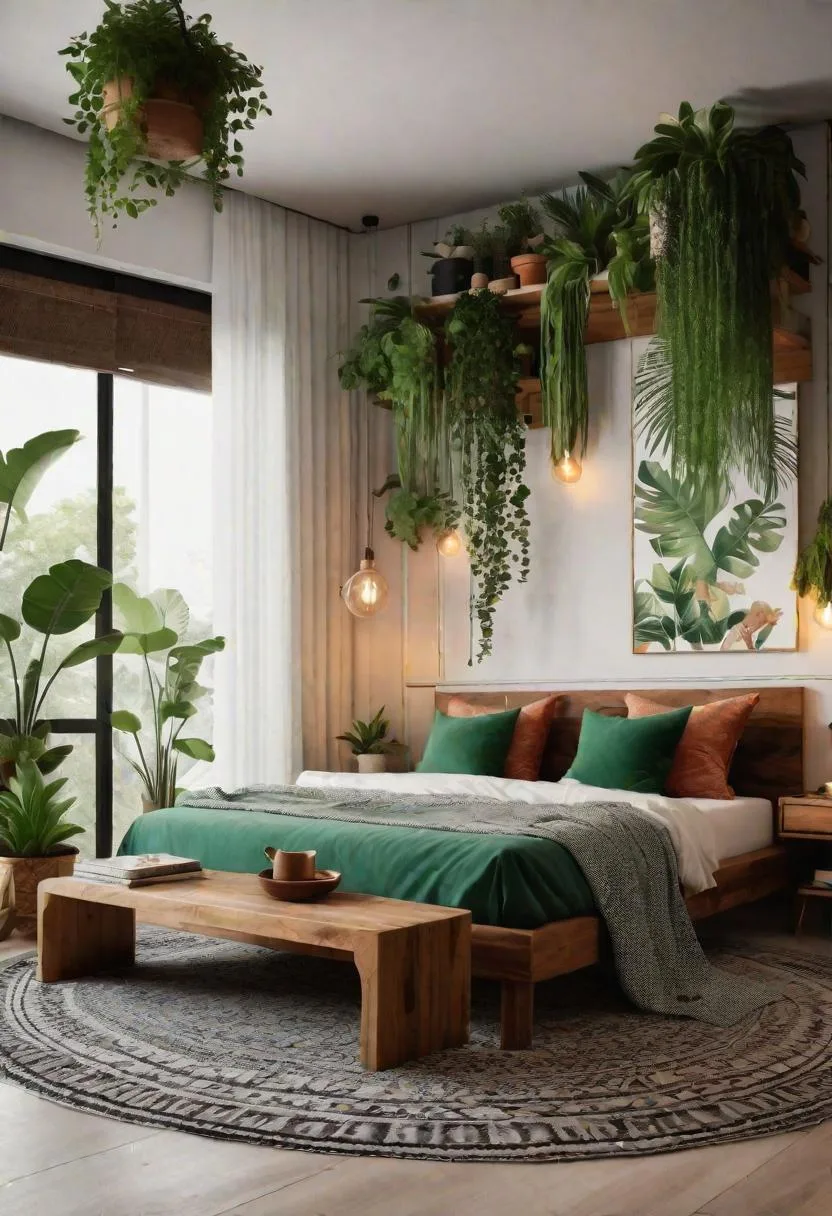 6. Bohemian modern with eclectic patterns, lush plants, and artisanal fabrics-0