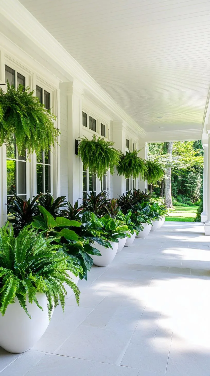 5. Botanical paradise: Fill the porch with overflowing planters of ferns and succulents, creating a lush green canopy-1