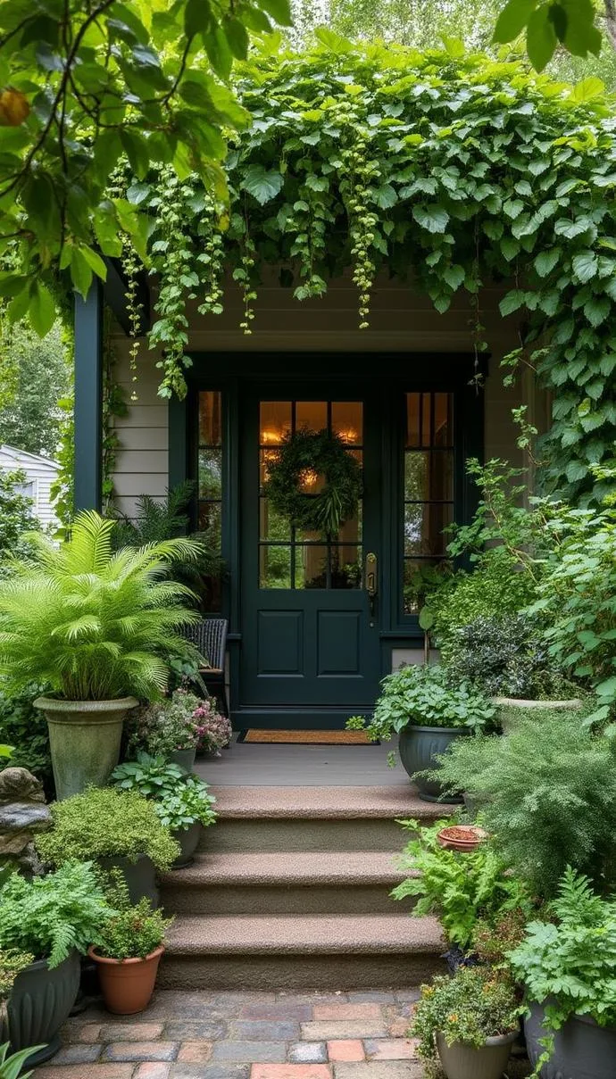 5. Botanical paradise: Fill the porch with overflowing planters of ferns and succulents, creating a lush green canopy-2