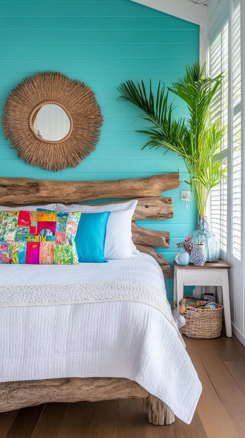 14. Caribbean Calm: Emulate tropical blues with driftwood-inspired headboards and patchwork quilt bedding-0