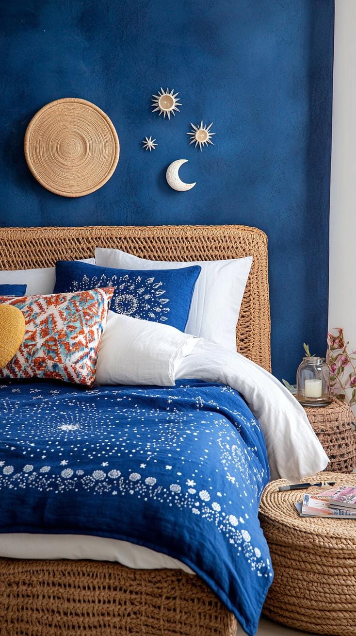 4. Celestial Sanctuary: Combine midnight blues with star-patterned textiles and moon-phase decor elements-3