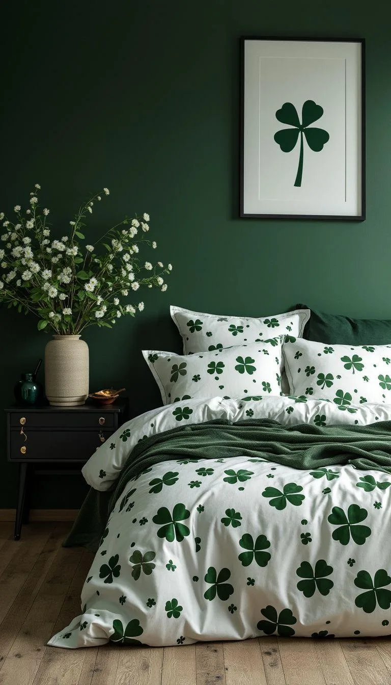 16. Chic Clover Charm: Use clover pattern textiles with black minimalist decor for an airy look-0