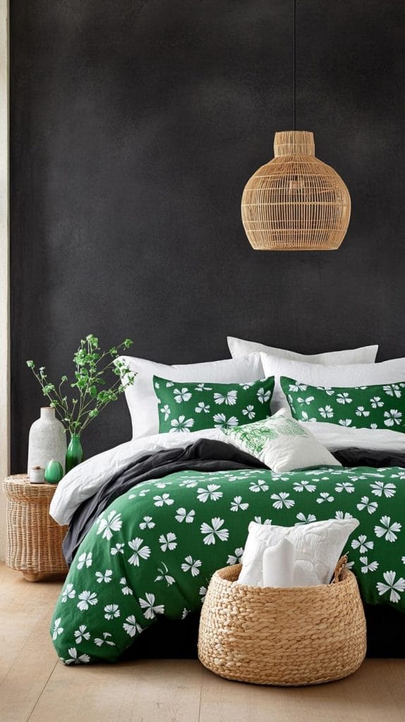 16. Chic Clover Charm: Use clover pattern textiles with black minimalist decor for an airy look-1