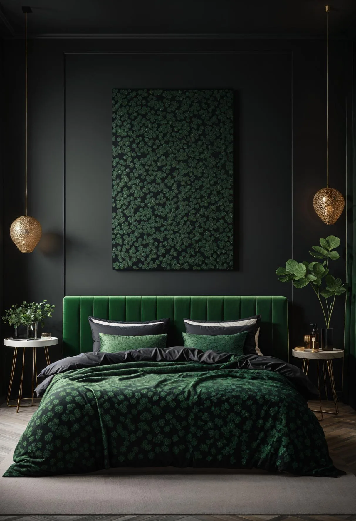 16. Chic Clover Charm: Use clover pattern textiles with black minimalist decor for an airy look-2