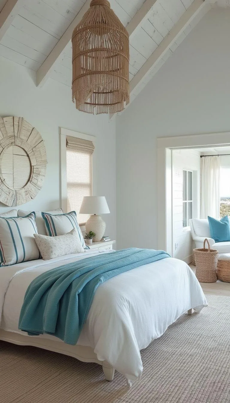 11. Coastal retreat mixing airy whites, sea-inspired blues, and driftwood details-0